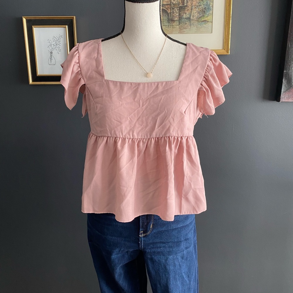 Shein Solid Ruffle Hem Top - Picture 3 of 5